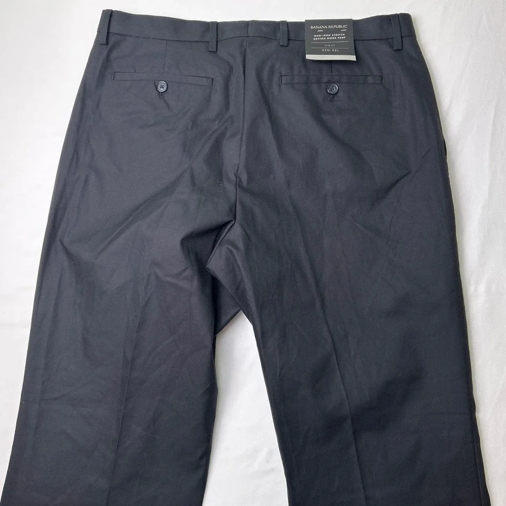 Banana Republic Men Slim Fit Non-Iron Stretch Cotton Dress Pant Size 35x32 Black